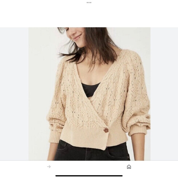 FREE PEOPLE Cotton Bonfire Cardigan in Macadamia Button Close Cropped NWT Sz M - Picture 3 of 13